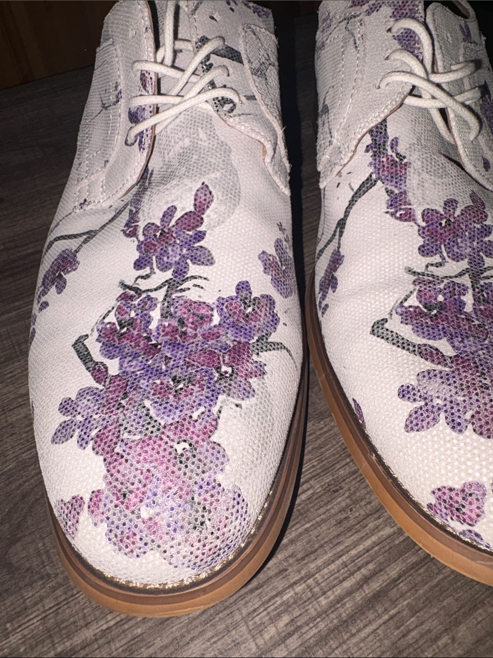 Stacy Adams White Canvas Derby with Purple Floral Print - Picture 4 of 10
